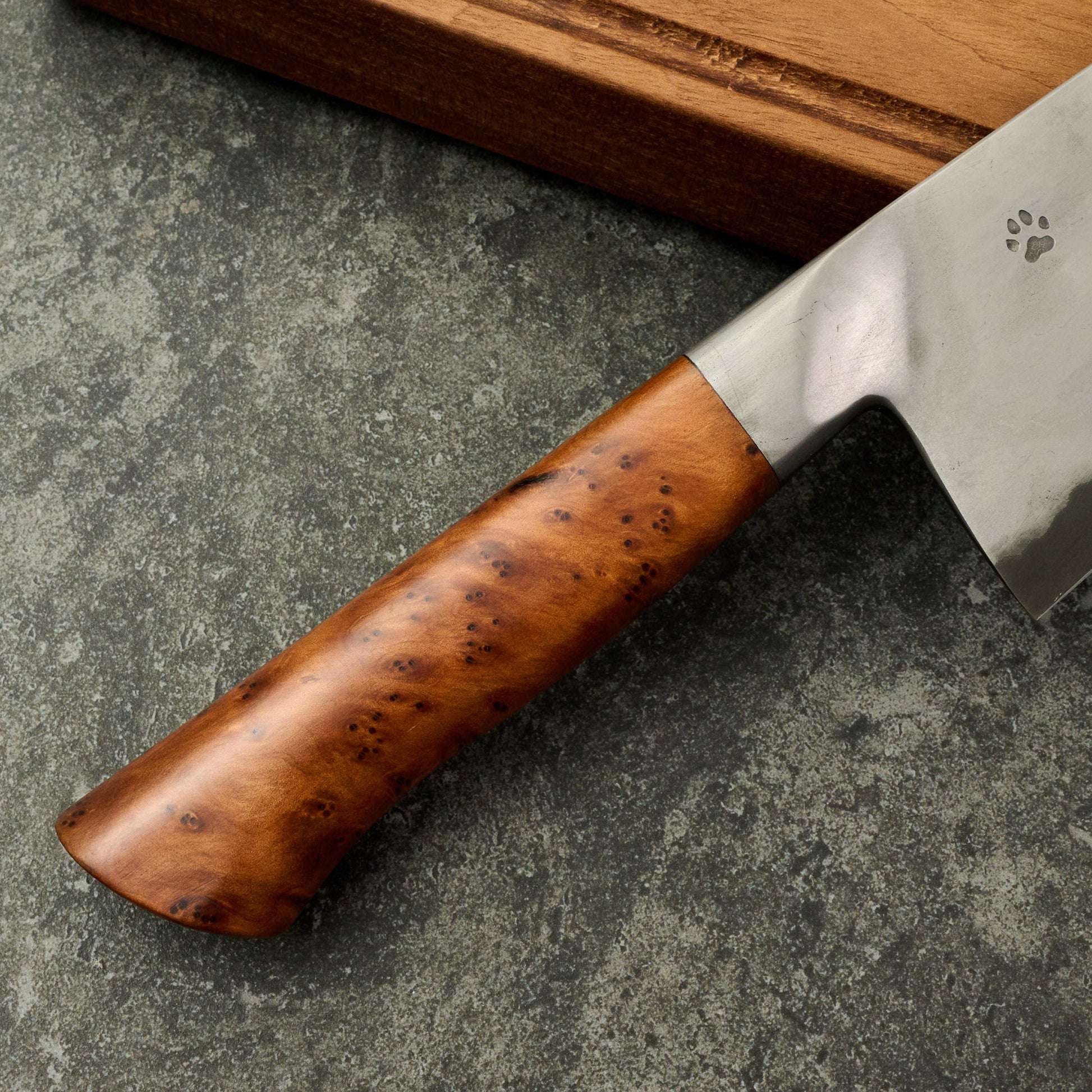 Gyuto 240mm Wrought Iron Clad 1.2519 Warikomi Integral – blade close-up