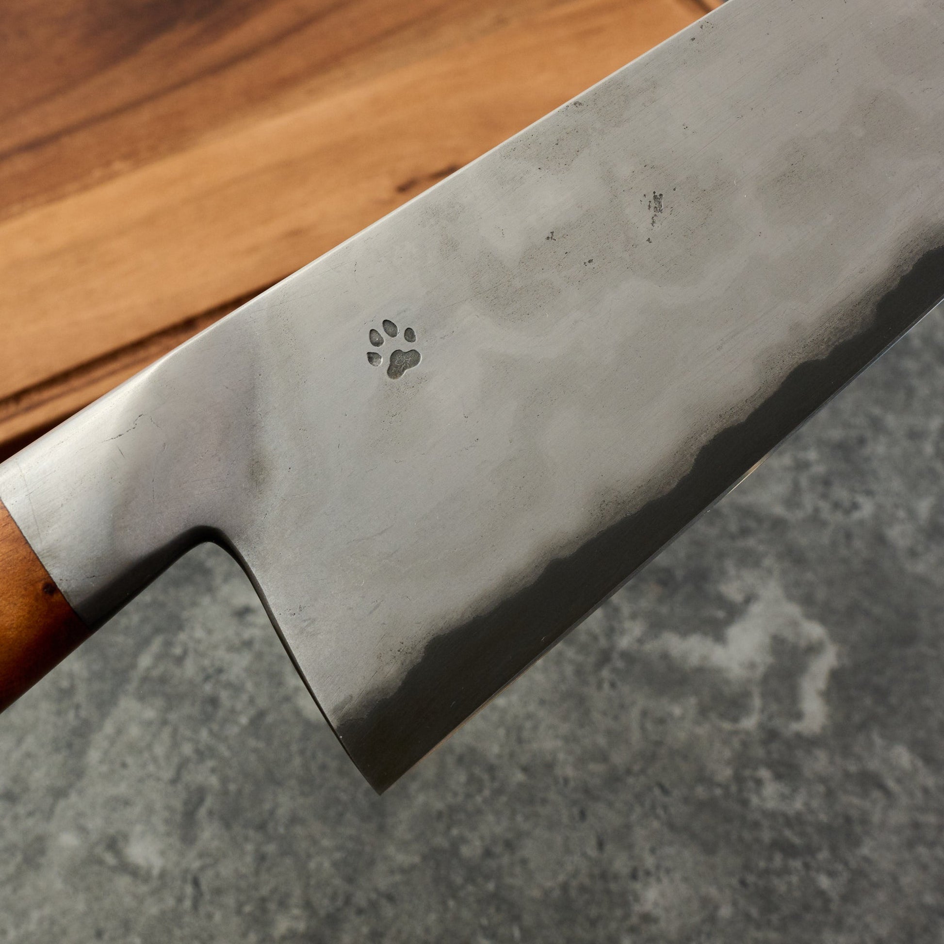 Gyuto 240mm Wrought Iron Clad 1.2519 Warikomi Integral – detail view