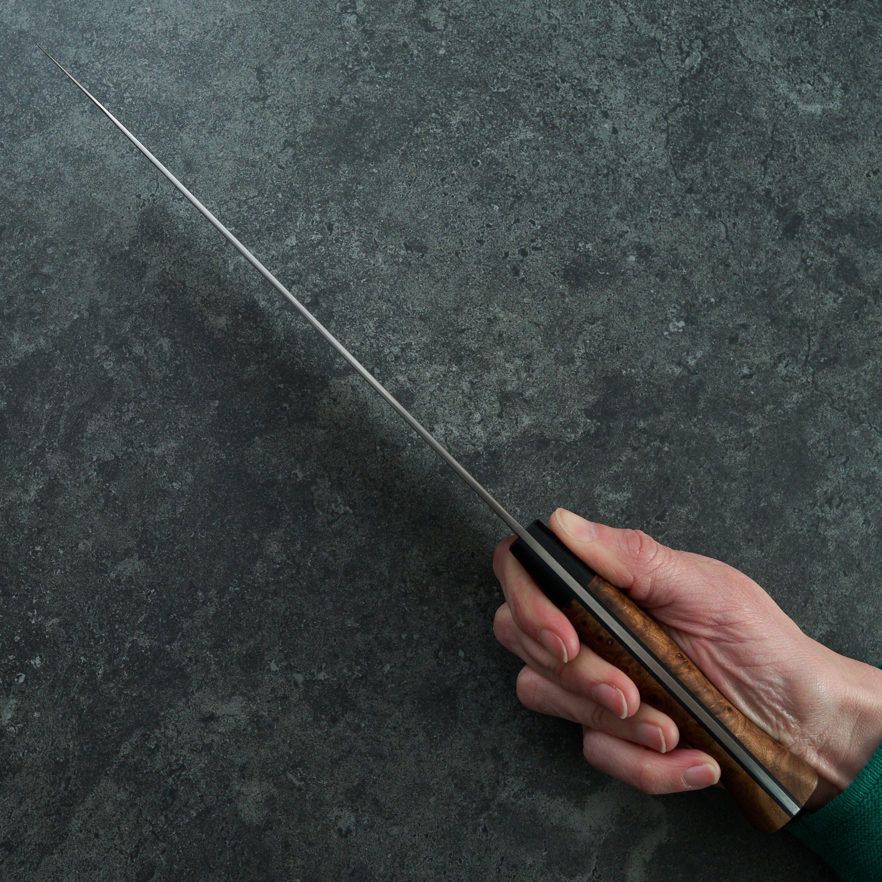 Gyuto 245mm Mono Apex Elm Burl & G10 – handle detail
