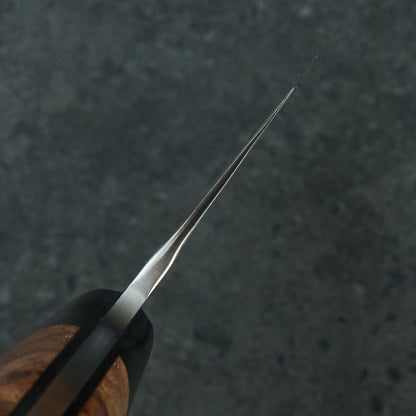 Gyuto 245mm Mono Apex Elm Burl & G10 – blade close-up