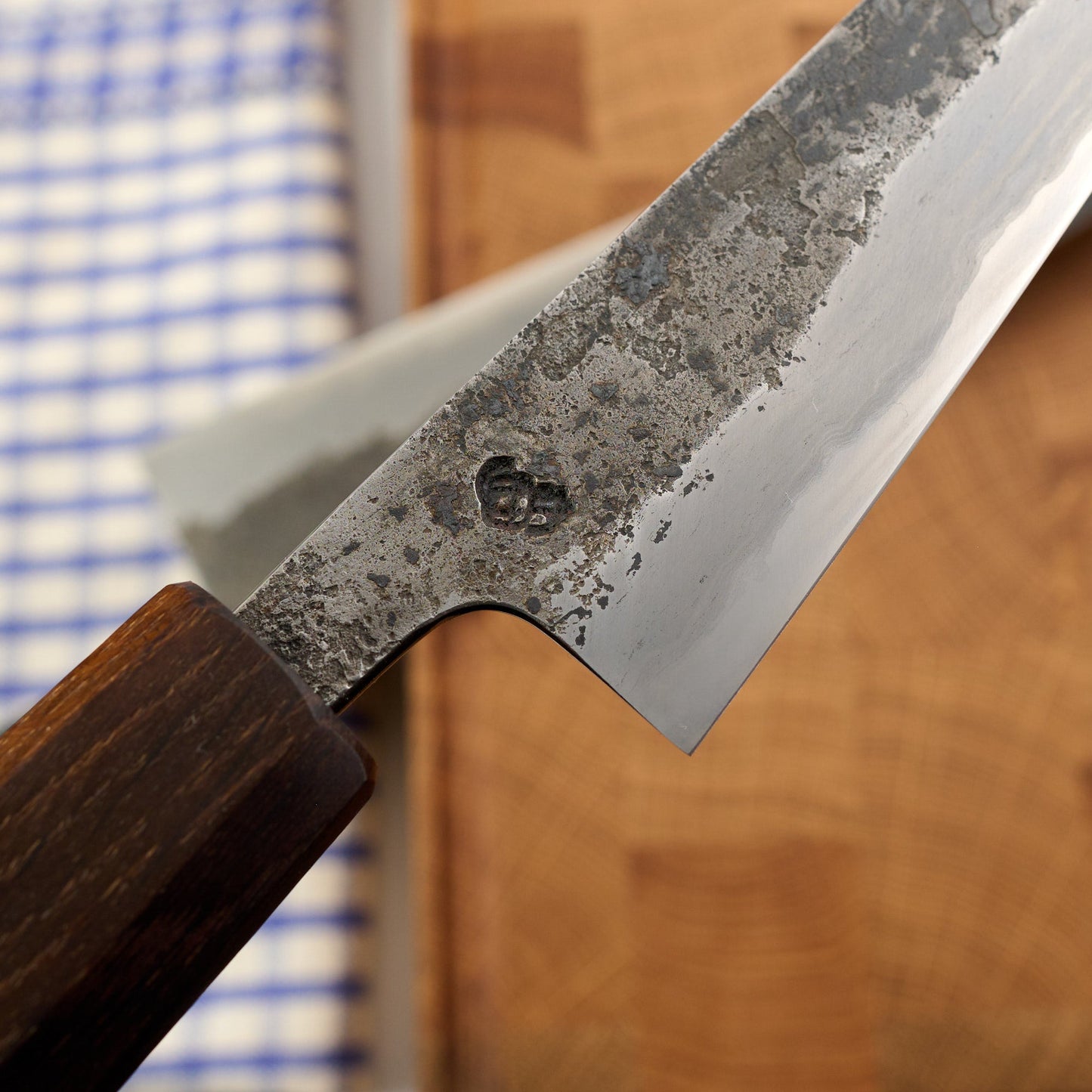 Gyuto 245mm & Petty 130mm Wrought Iron Clad Shirogami #1 – blade close-up