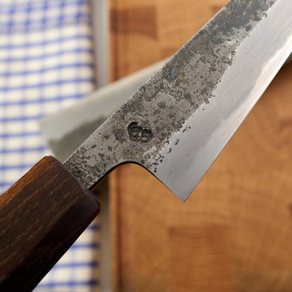 Gyuto 245mm & Petty 130mm Wrought Iron Clad Shirogami #1 – blade close-up