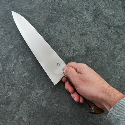 250mm Gyuto Asymmetrical B-Grind Koa – detail view