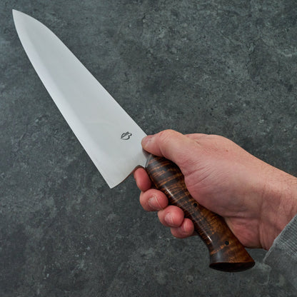 250mm Gyuto Asymmetrical B-Grind Koa – blade close-up