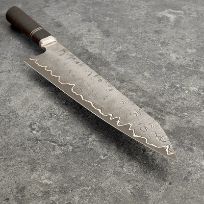 Gyuto 250mm Damascus Clad 1.2519 & Ancient Oak – detail view