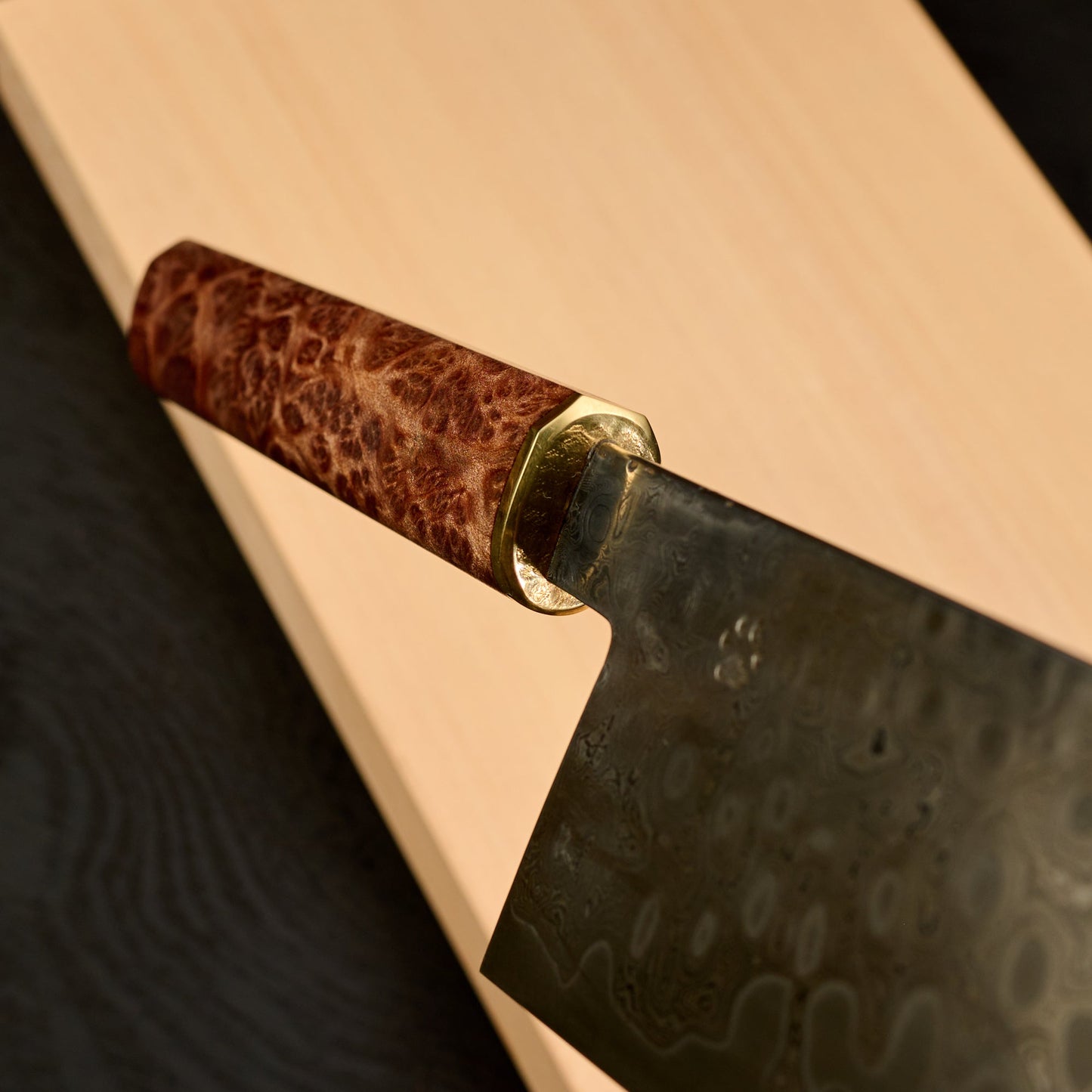Gyuto 250mm Rain Drop Damascus Clad Apex Ultra Amboyna & Brass – view 6