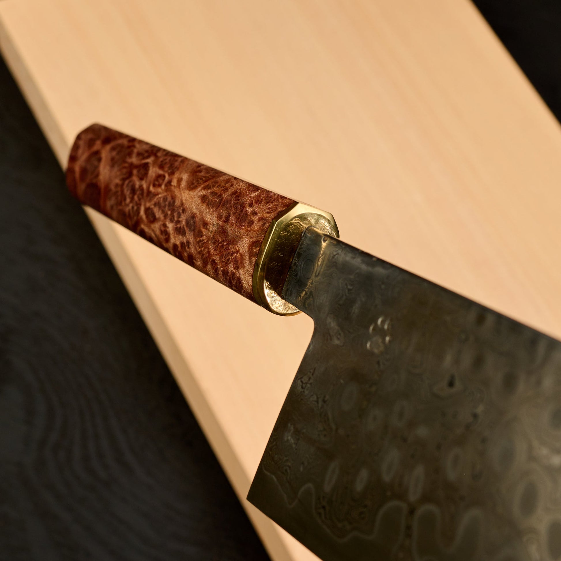 Gyuto 250mm Rain Drop Damascus Clad Apex Ultra Amboyna & Brass – view 6