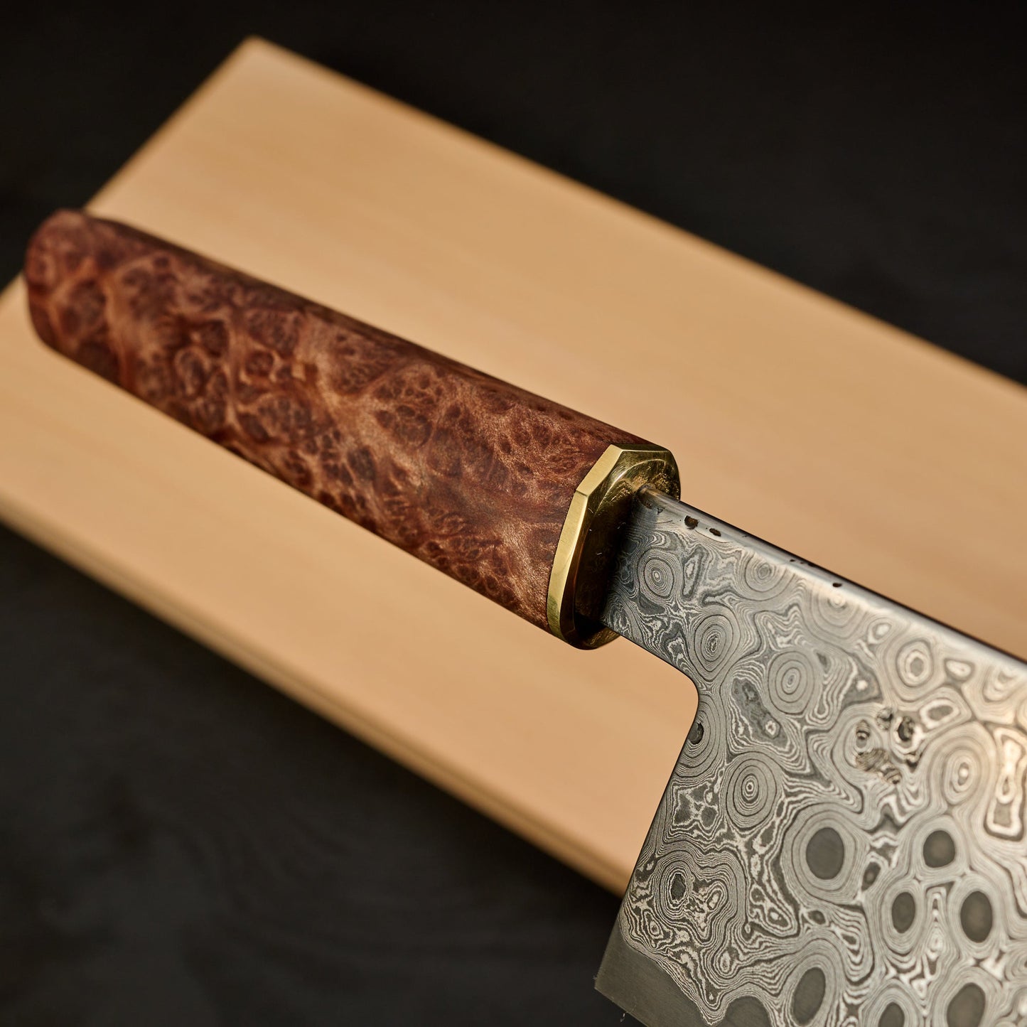 Gyuto 250mm Rain Drop Damascus Clad Apex Ultra Amboyna & Brass – view 7