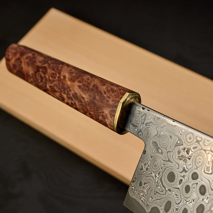 Gyuto 250mm Rain Drop Damascus Clad Apex Ultra Amboyna & Brass – view 7