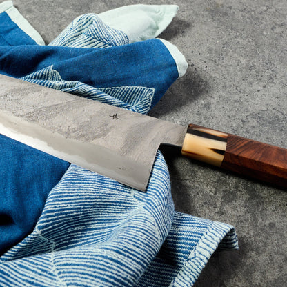 Gyuto 250mm Damascus Twist Clad 135Cr3 Deep Etch 'Roulé Au Chocolat' – handle detail