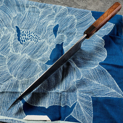 Gyuto 250mm Damascus Twist Clad 135Cr3 Deep Etch 'Roulé Au Chocolat' – side profile