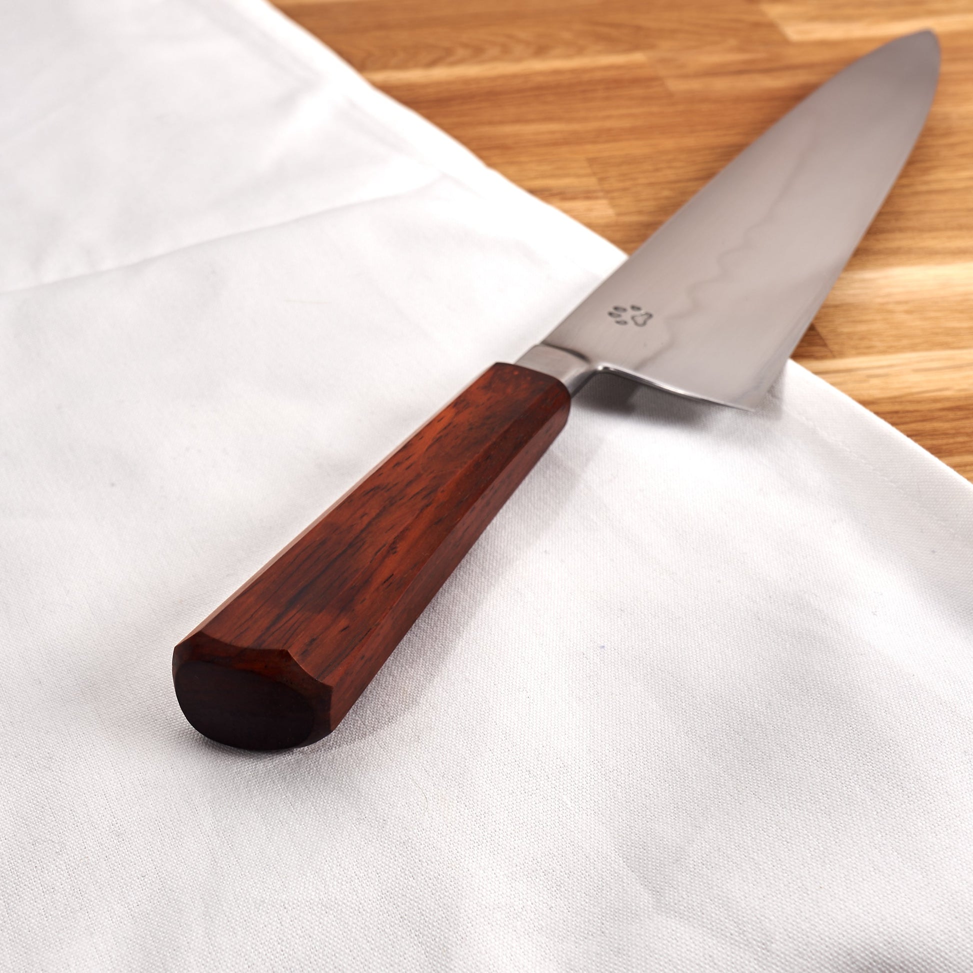 Gyuto 250mm Aogami #2 Honyaki Integral & Macassar Ebony – blade close-up