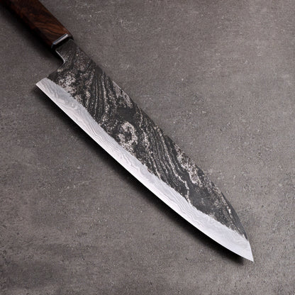Gyuto 250mm Damascus Twist SanMai 135Cr3 Walnut & Stainless Steel – handle detail