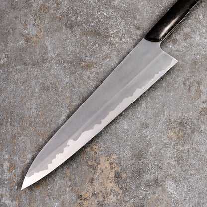 Gyuto 250mm SanMai Wrought Iron & Nickel Damascus Clad 1.2519 Full Polish – detail view