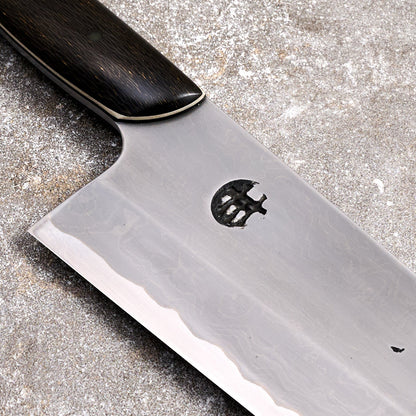 Gyuto 250mm SanMai Wrought Iron & Nickel Damascus Clad 1.2519 Full Polish – side profile