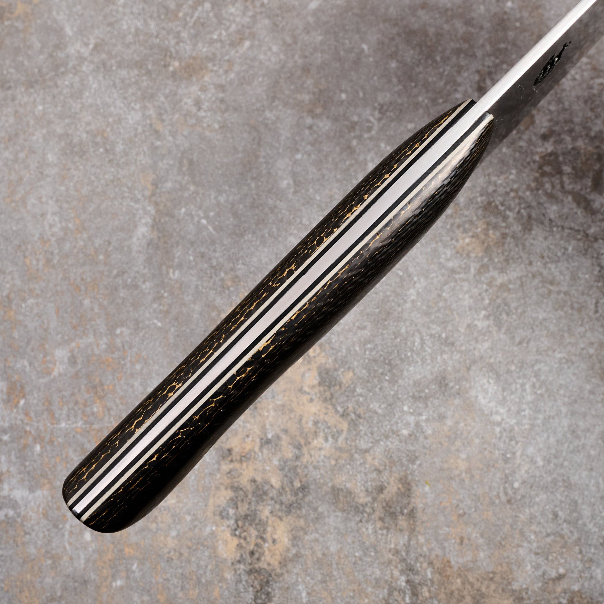 Gyuto 250mm SanMai Wrought Iron & Nickel Damascus Clad 1.2519 Full Polish – handle detail