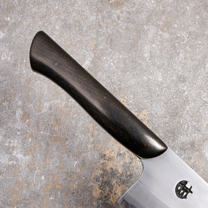 Gyuto 250mm SanMai Wrought Iron & Nickel Damascus Clad 1.2519 Full Polish – blade close-up