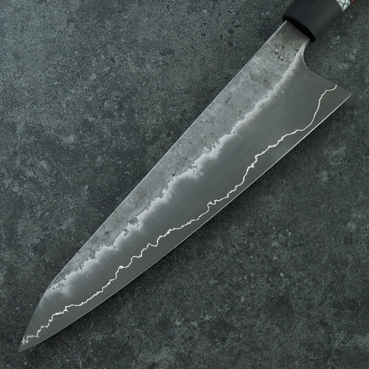 Gyuto 245mm SilverLine Tasmanian Blackwood, True Stone & Bog Oak – detail view