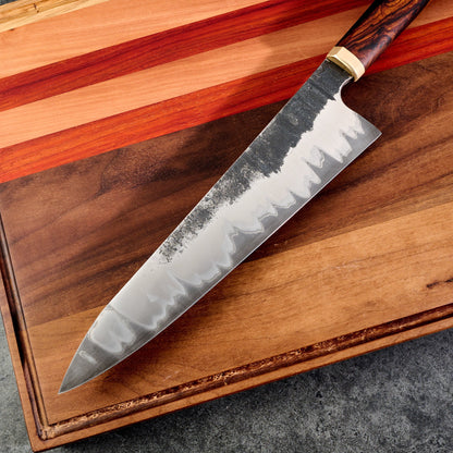 Gyuto 250mm Stainless GoMai 1.2519 Ironwood & Brass – detail view