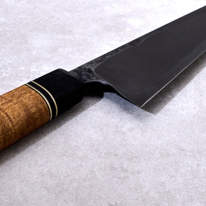 Gyuto 250mm Workhorse C Grind 1.2419.05 Curly Acacia & German Silver Inlay – handle detail