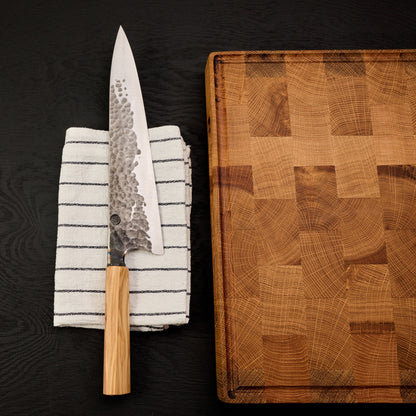 Gyuto 255mm Denty Kurouchi Lilac & Titanium – detail view