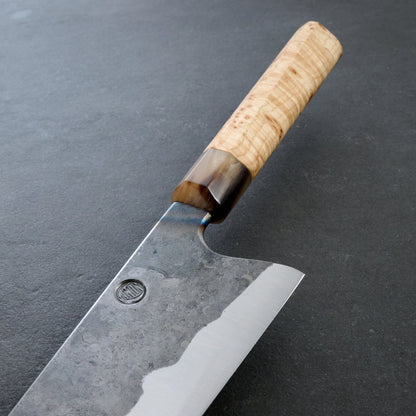 Gyuto 255mm Plain Forged KU Ash Masur Heirloom – blade close-up