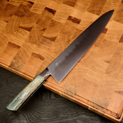 Gyuto 270mm Full Mirror Polish Honyaki C105-W1 Integral Oosik & Ebony – detail view