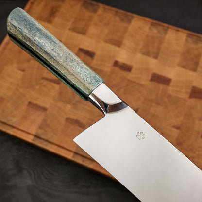 Gyuto 270mm Full Mirror Polish Honyaki C105-W1 Integral Oosik & Ebony – blade close-up