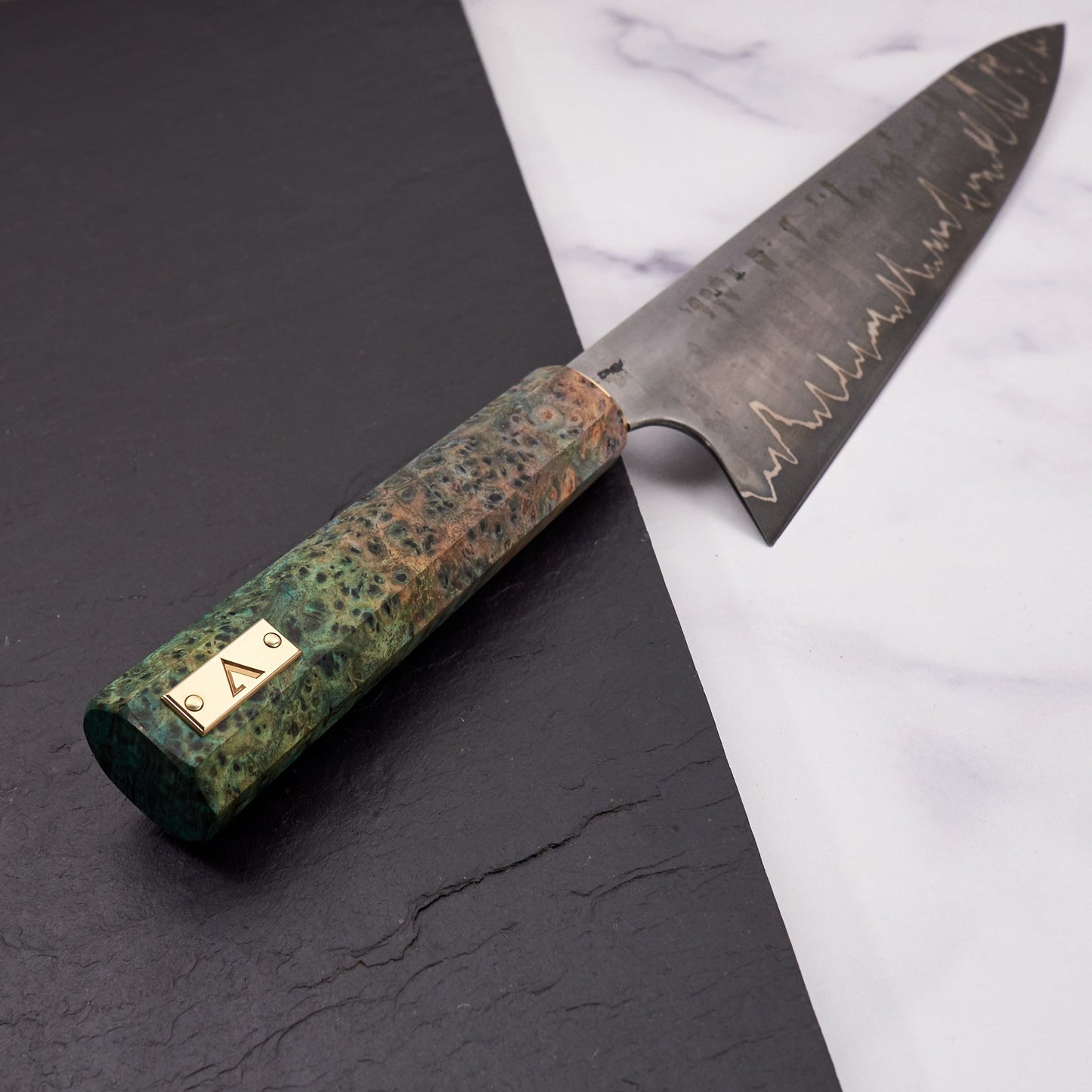 Gyuto 270mm Wrought Iron Clad 1.2419.05 'Organic Shimmer' – detail view