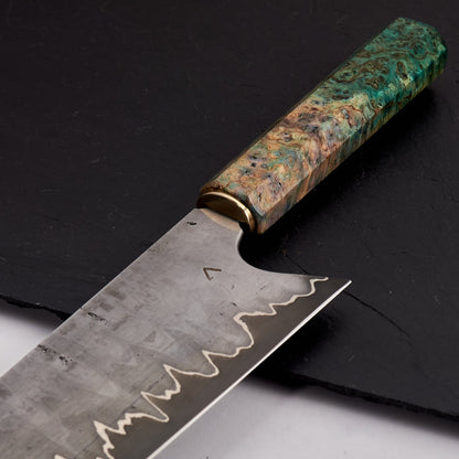 Gyuto 270mm Wrought Iron Clad 1.2419.05 'Organic Shimmer' – blade close-up