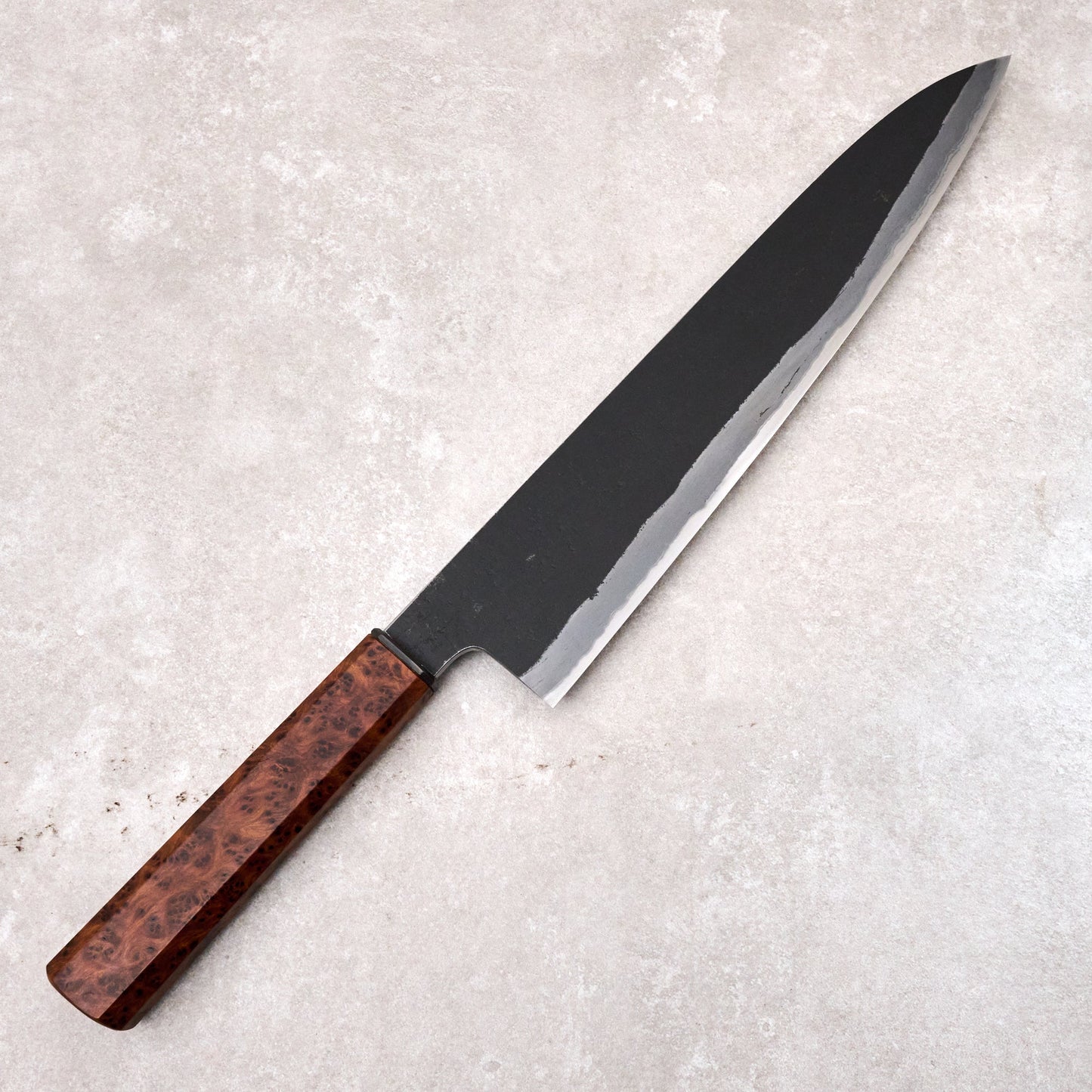 Gyuto 280mm SanMai Wrought, 135Cr3, Ku, Kasumi – blade close-up