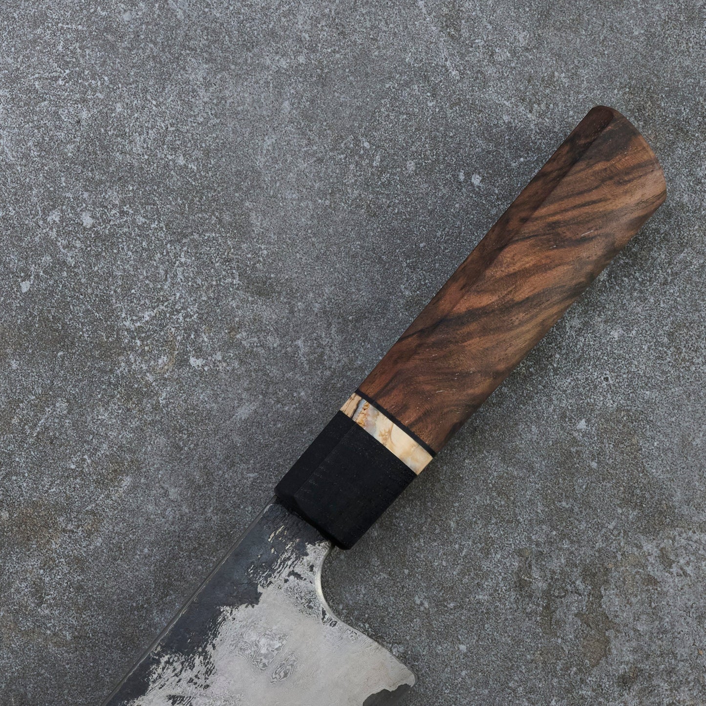 Gyuto 230mm GoMai Nickel Damascus with Walnut, Mammoth Molar & Bog Oak – view 6