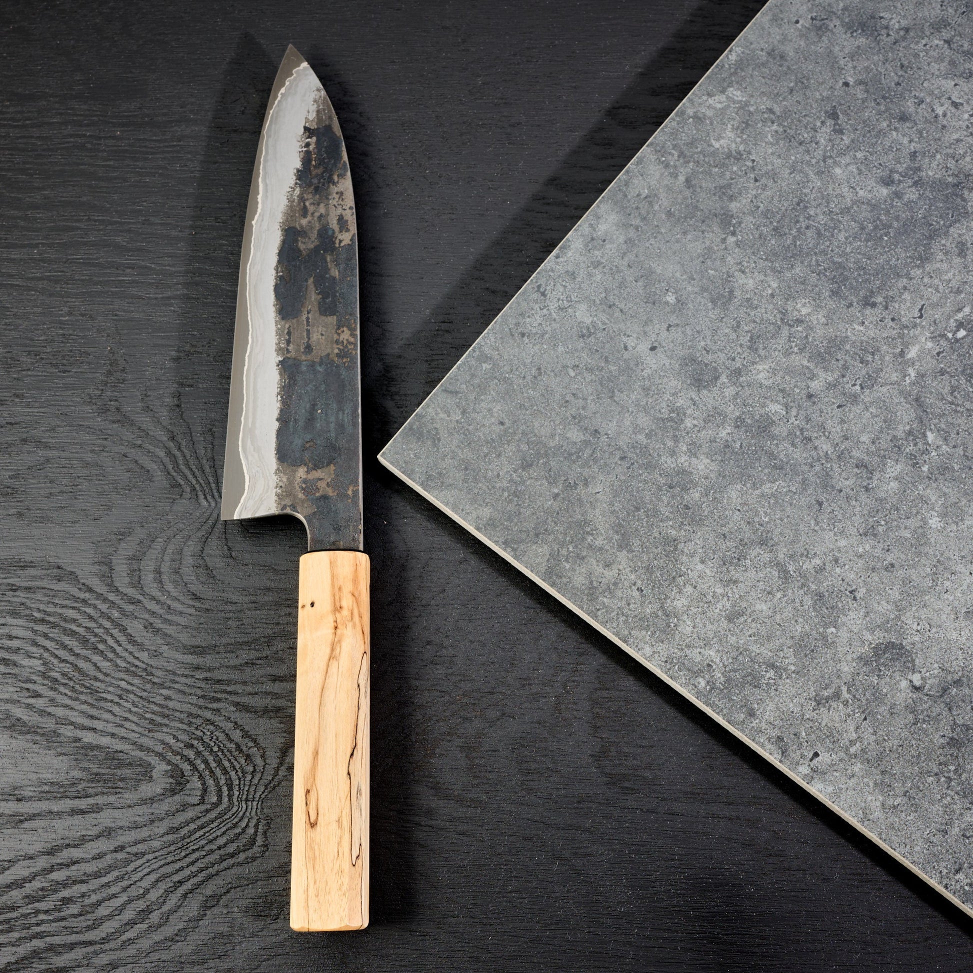 Gyuto 210mm GoMai Wrought Iron, Nickel, 52100 – detail view