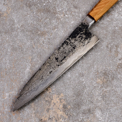 Gyuto 215mm SanMai Apex Ultra Saw Blade & Wagon Wheel Damascus Integral – detail view