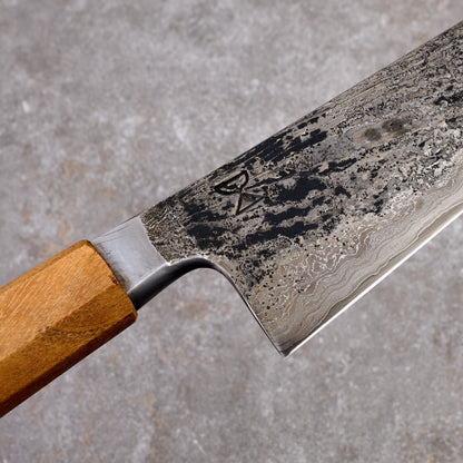 Gyuto 215mm SanMai Apex Ultra Saw Blade & Wagon Wheel Damascus Integral – handle detail