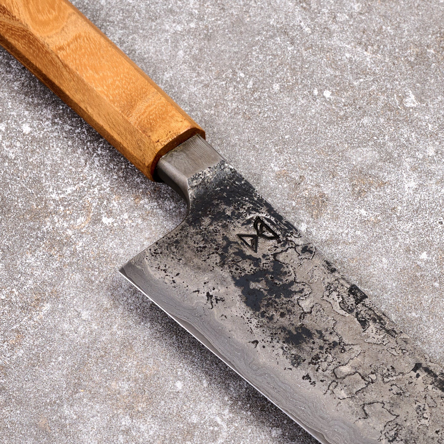 Gyuto 220mm SanMai Apex Ultra Saw Blade & Wagon Wheel Damascus Integral – side profile