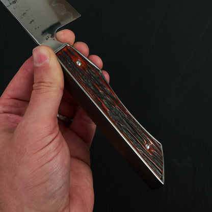 Gyuto 230mm GoMai Stainless Clad Integral I-Beam Handle Carved & Textured Camel Bone