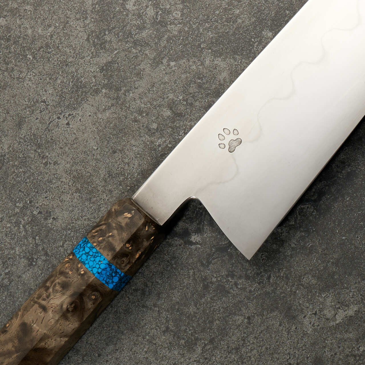 Isasmedjan Gyuto 230mm Honyaki 26c3 Black Ash & Turquoise - Choil