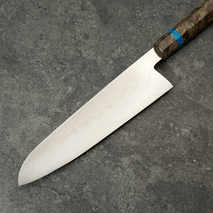 Isasmedjan Gyuto 230mm Honyaki 26c3 Black Ash & Turquoise - Profile