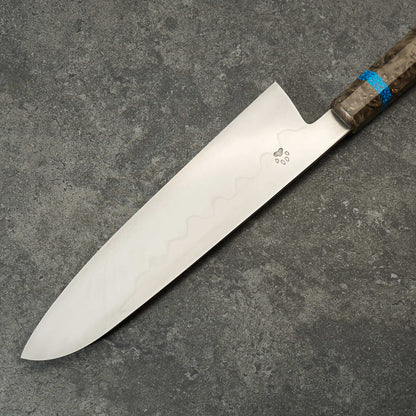 Isasmedjan Gyuto 230mm Honyaki 26c3 Black Ash & Turquoise - Profile