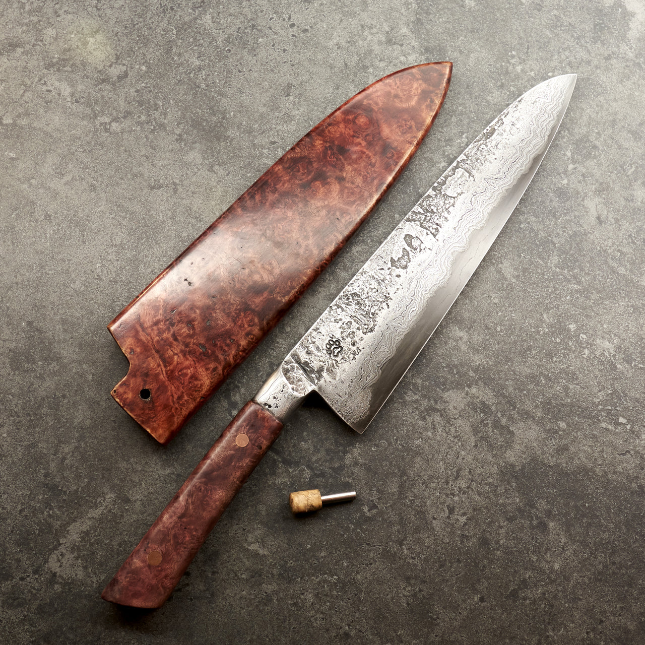 Isasmedjan Gyuto 240mm 26c3 Dammy Clad - Full Tang Integral Handle with Saya - Blade with Saya