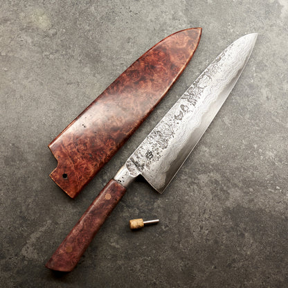 Isasmedjan Gyuto 240mm 26c3 Dammy Clad - Full Tang Integral Handle with Saya - Blade with Saya