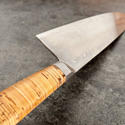 Isasmedjan Gyuto 240mm Full Kasumi Integral Birchbark & Brass - Choil