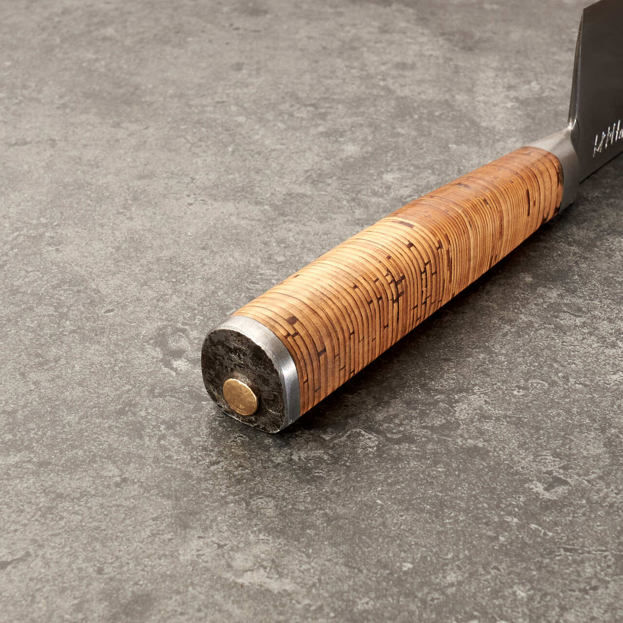 Isasmedjan Gyuto 240mm Full Kasumi Integral Birchbark & Brass - Handle