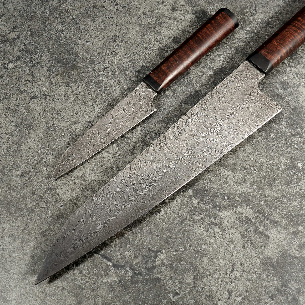 Martin Huber Gyuto 240mm & Petty 100mm "X" Mosaic Damascus Set - Profile