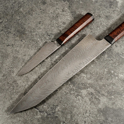 Martin Huber Gyuto 240mm & Petty 100mm "X" Mosaic Damascus Set - Profile