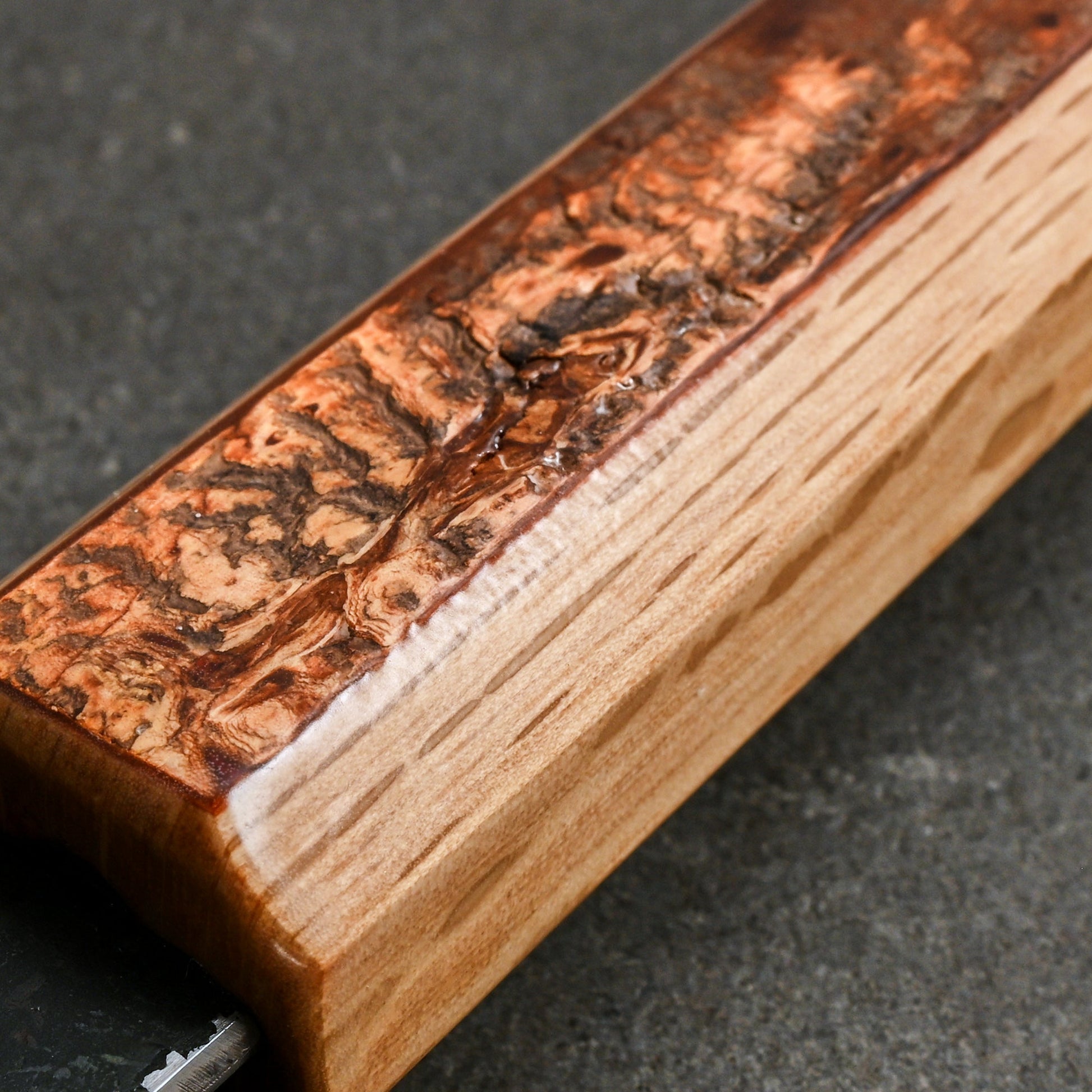 Bunka 180mm B1D Aogami #1 Damascus Clad Cherry & Oak – blade close-up