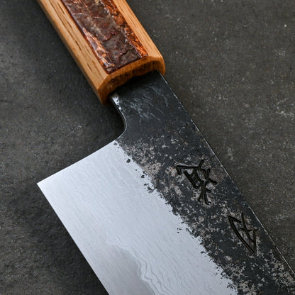 KoBunka 135mm B1D Aogami #1 Damascus Clad Cherry & Oak – detail view