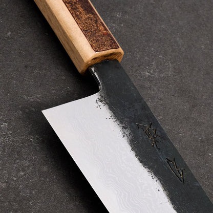 Gyuto 210mm B1D Aogami #1 Damascus Clad Cherry & Oak – detail view