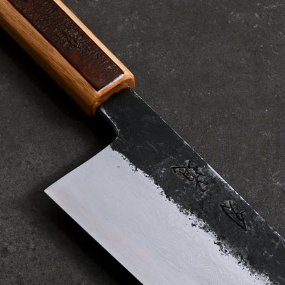 Gyuto 240mm B1D Aogami #1 Damascus Clad Cherry & Oak – detail view